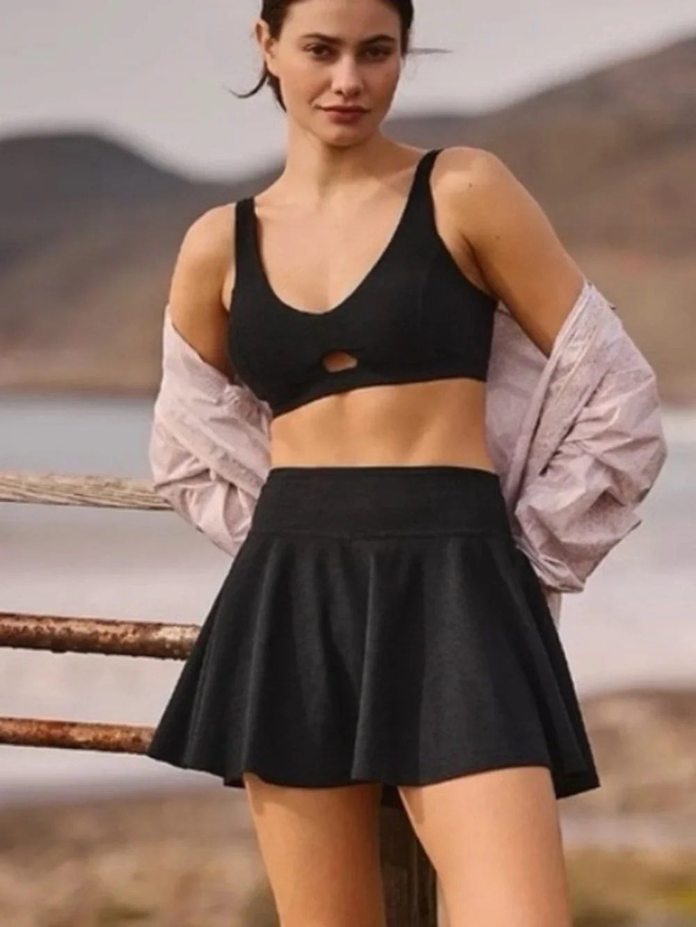 🌻BEYOND YOGA Heathered Black Athletic Activewear Skort Size XS